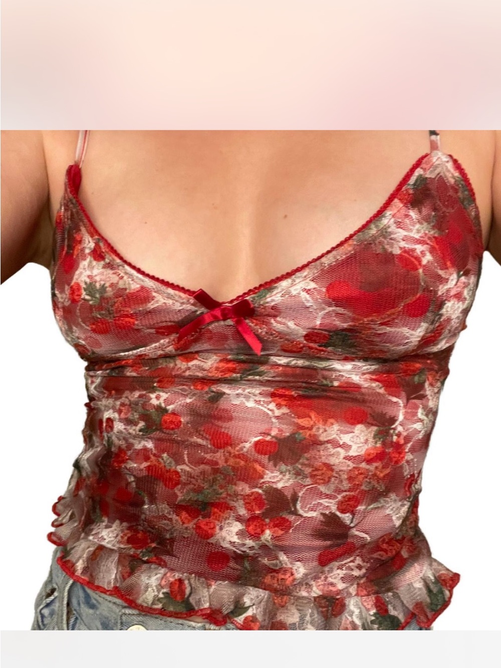 Motel Rocks Red Floral Lace Cami Tank